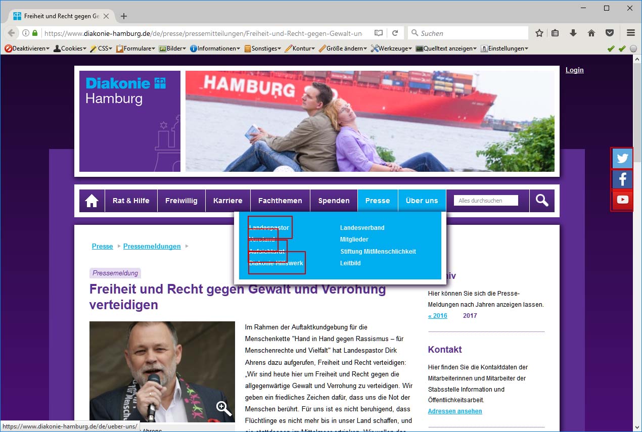 Screenshot of Diakonie Hamburg website