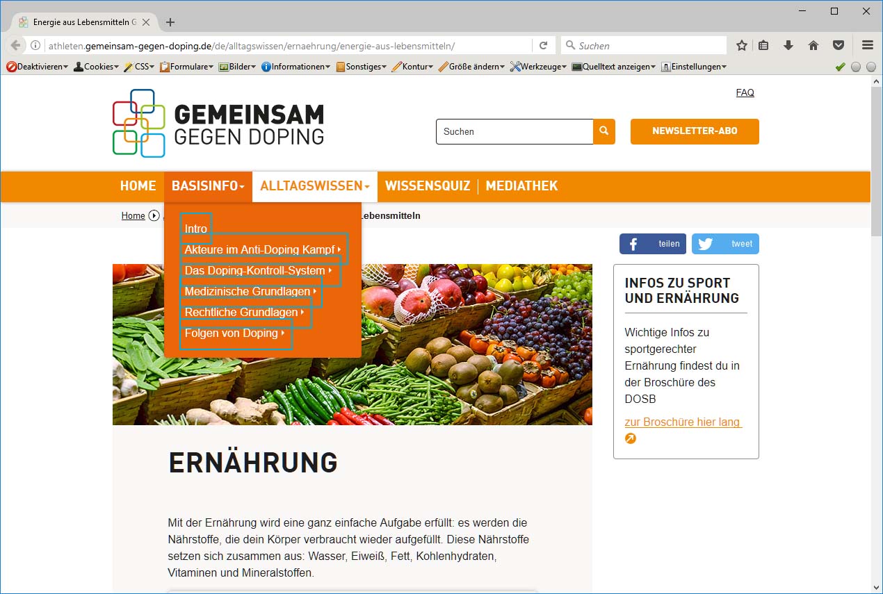 Screenshot of Gemeinsam gegen Doping website