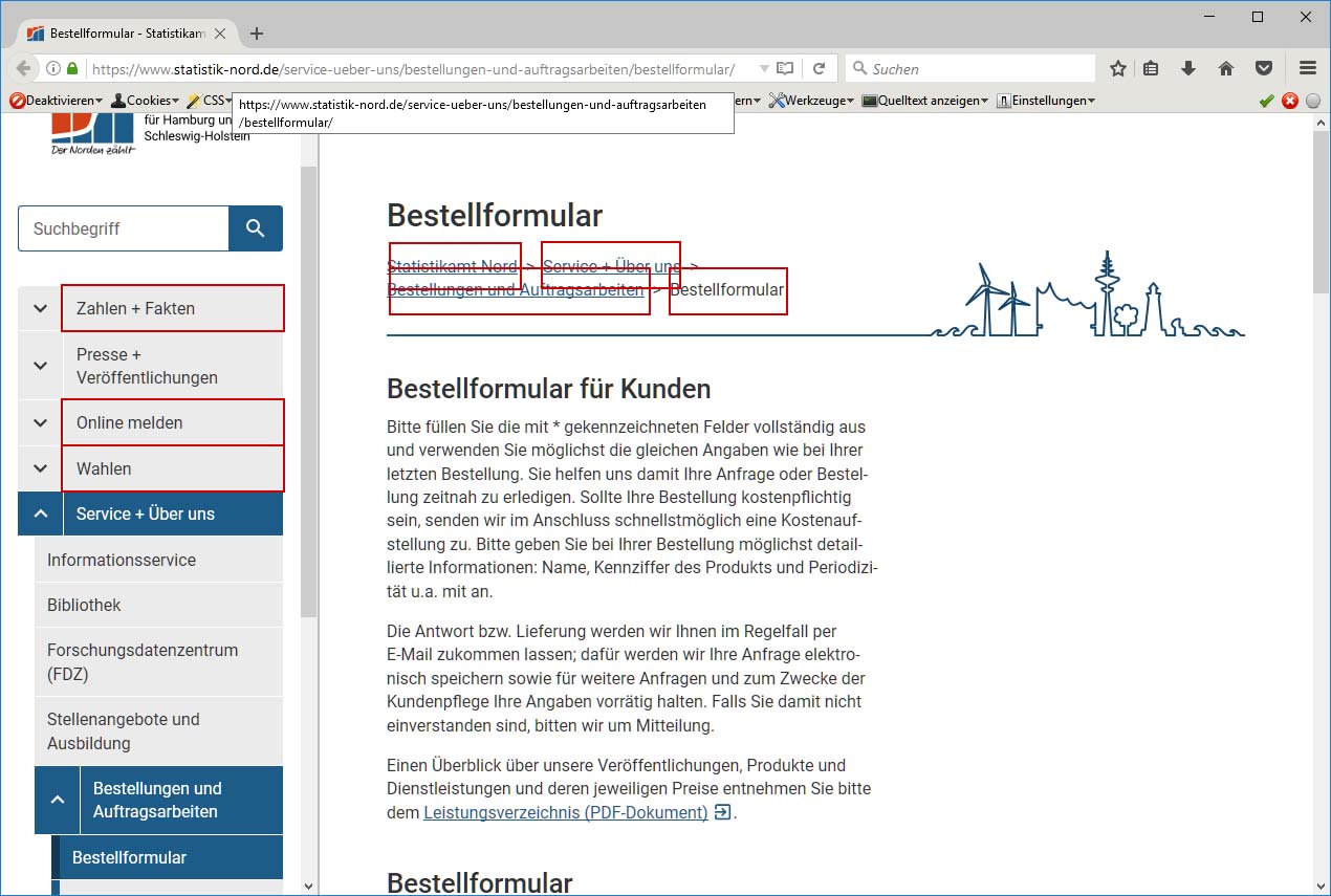 Screenshot of Statistikamt Nord website